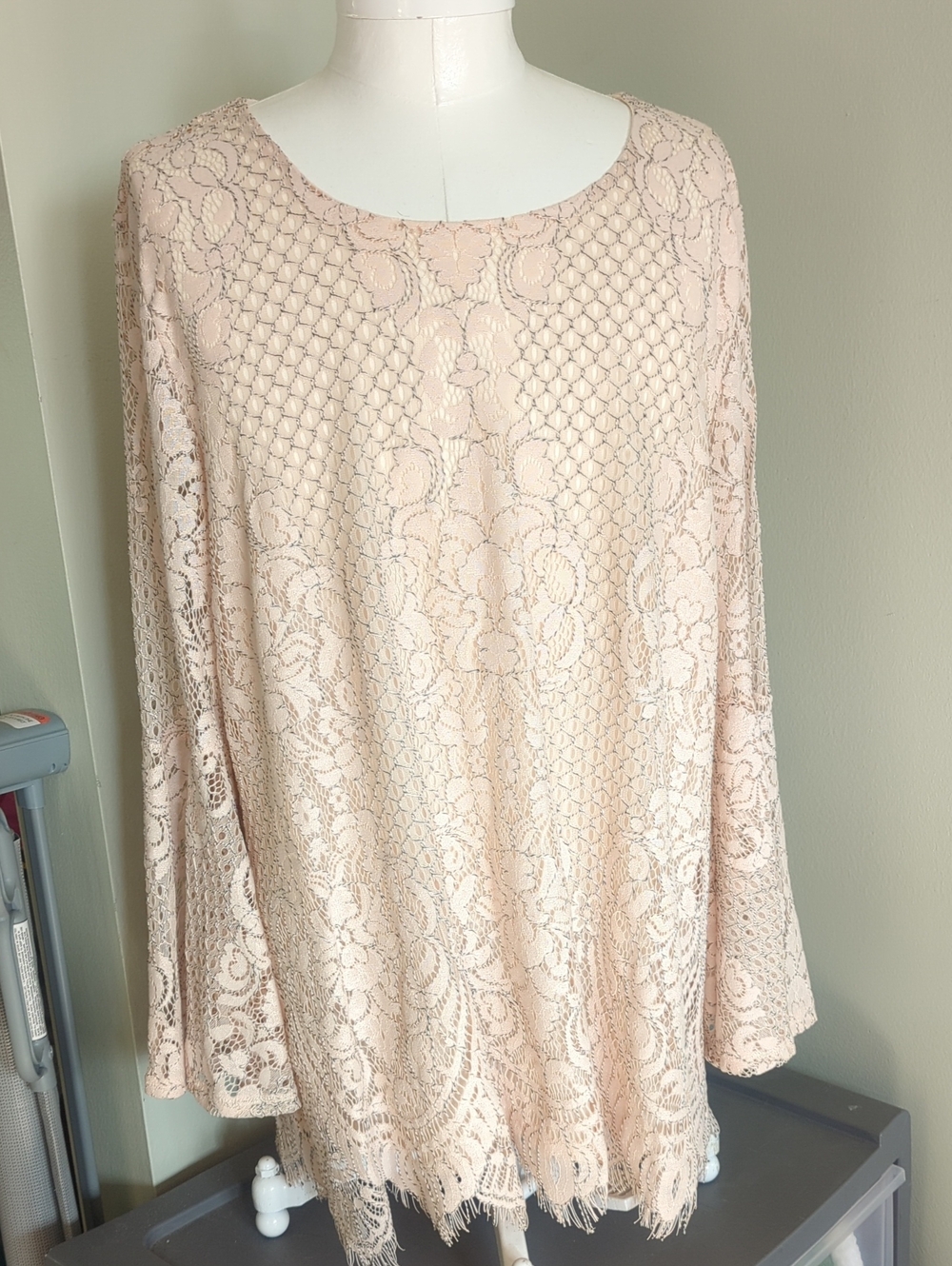 Alfani Blush Lace Long Sleeve Tunic Dress